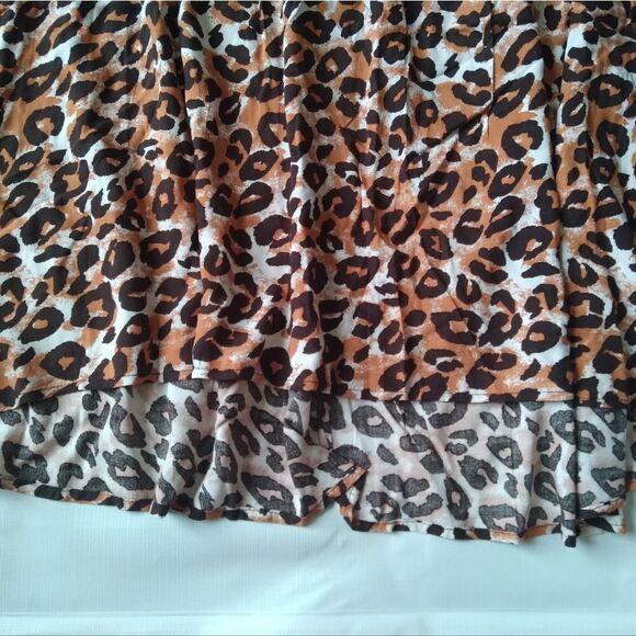 Intro. Brown and Black Leopard Print Boho Chic High Low Plus Size Midi Skirt - Picture 14 of 16